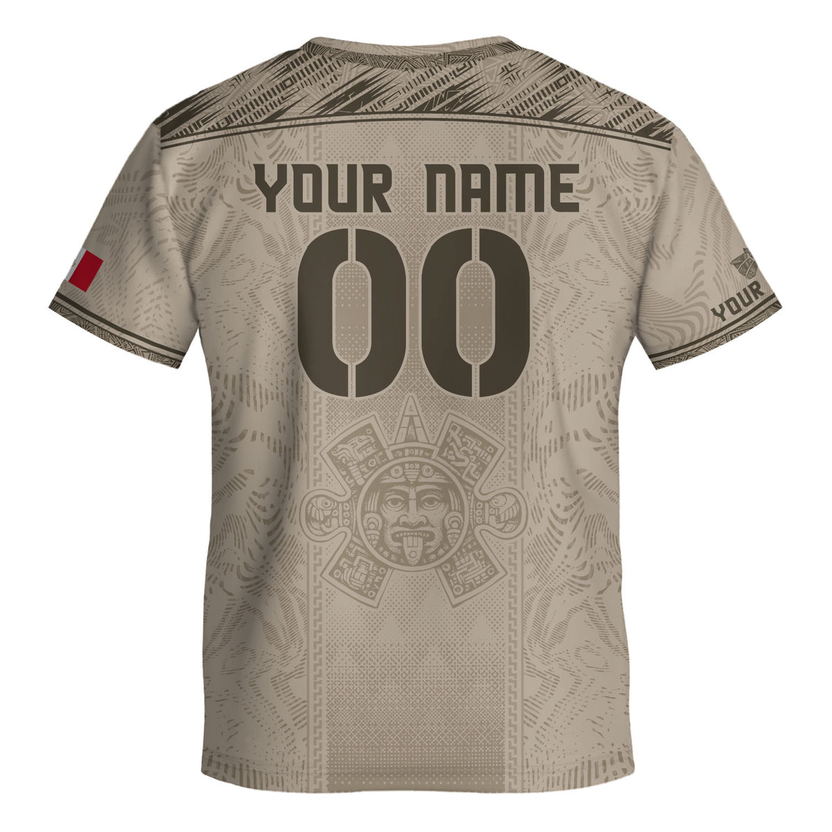 Camiseta de fútbol de México para niños personalizada con diseño de águila azteca beige