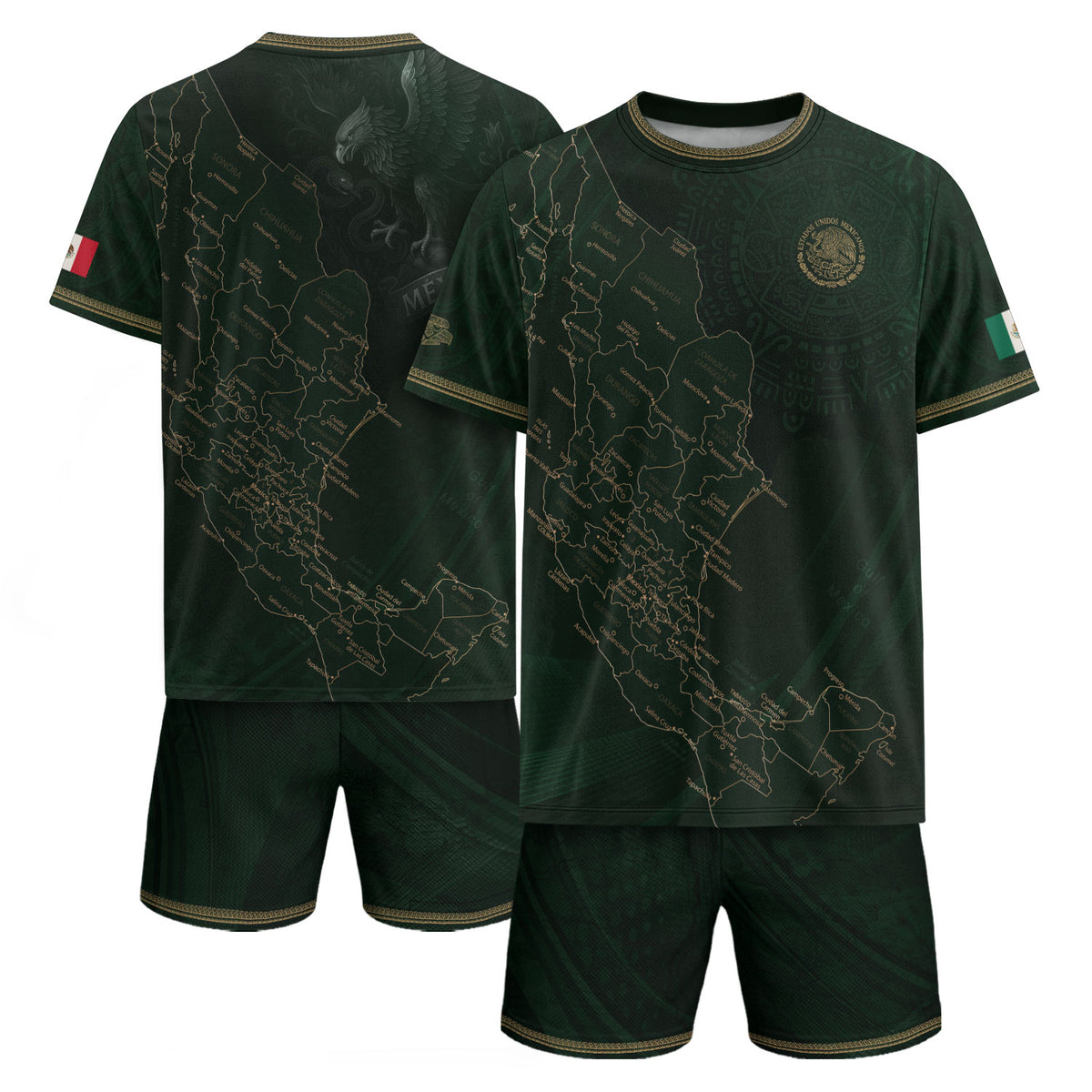 Camiseta de fútbol con diseño del mapa verde de México y orgullo azteca
