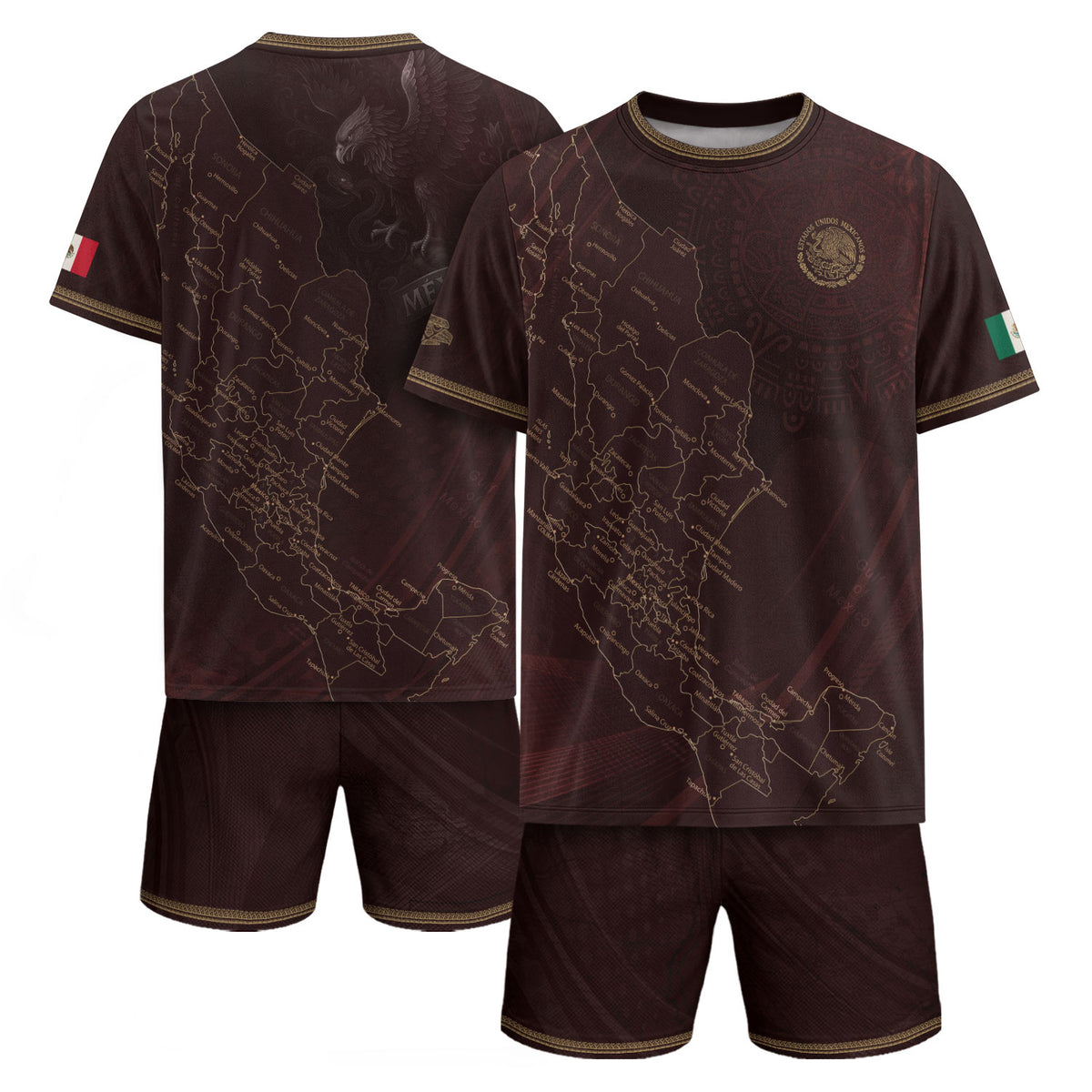 Camiseta de fútbol con diseño del mapa de México en color burdeos con orgullo azteca
