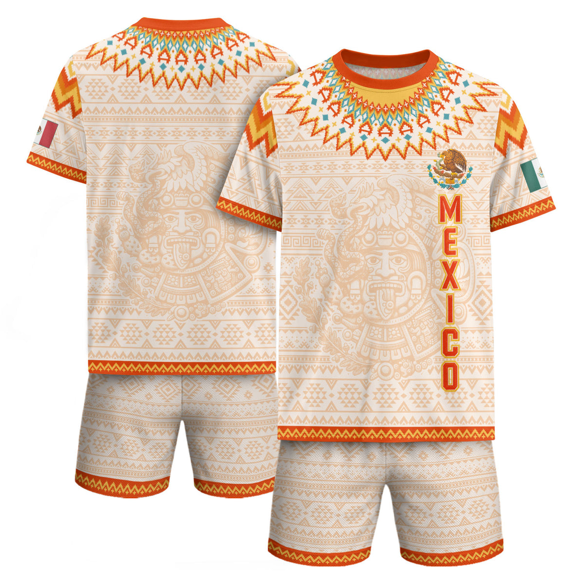 Camiseta de fútbol premium con emblema de águila azteca verde y dorado de México