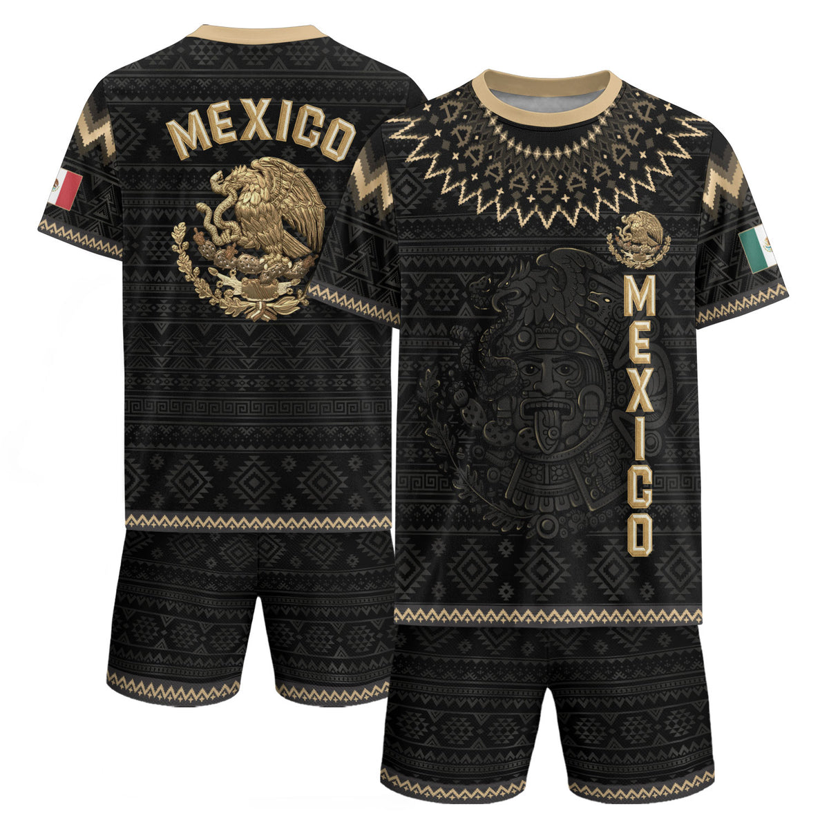 Camiseta de fútbol premium con emblema de águila azteca verde y dorado de México