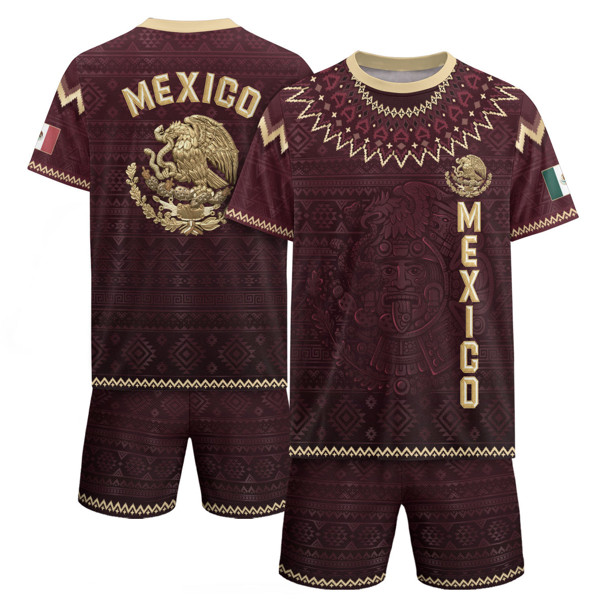 Camiseta de fútbol premium con emblema de águila azteca verde y dorado de México