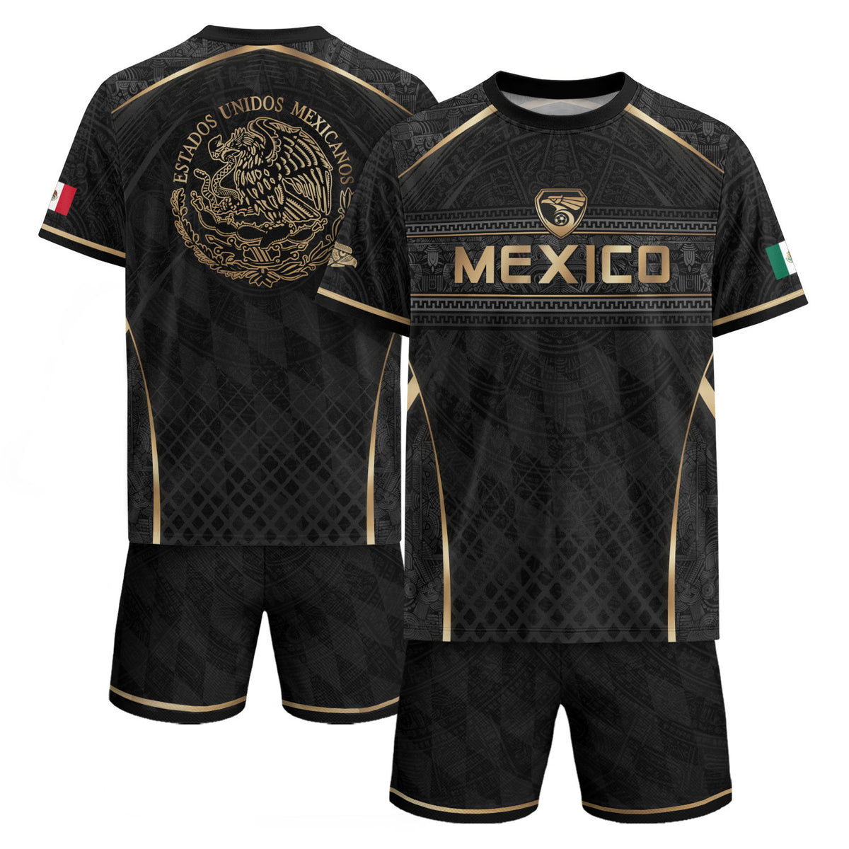 Mexico Soccer Jersey Men Black Gold Aztec Football Shirt Retro Fan Apparel