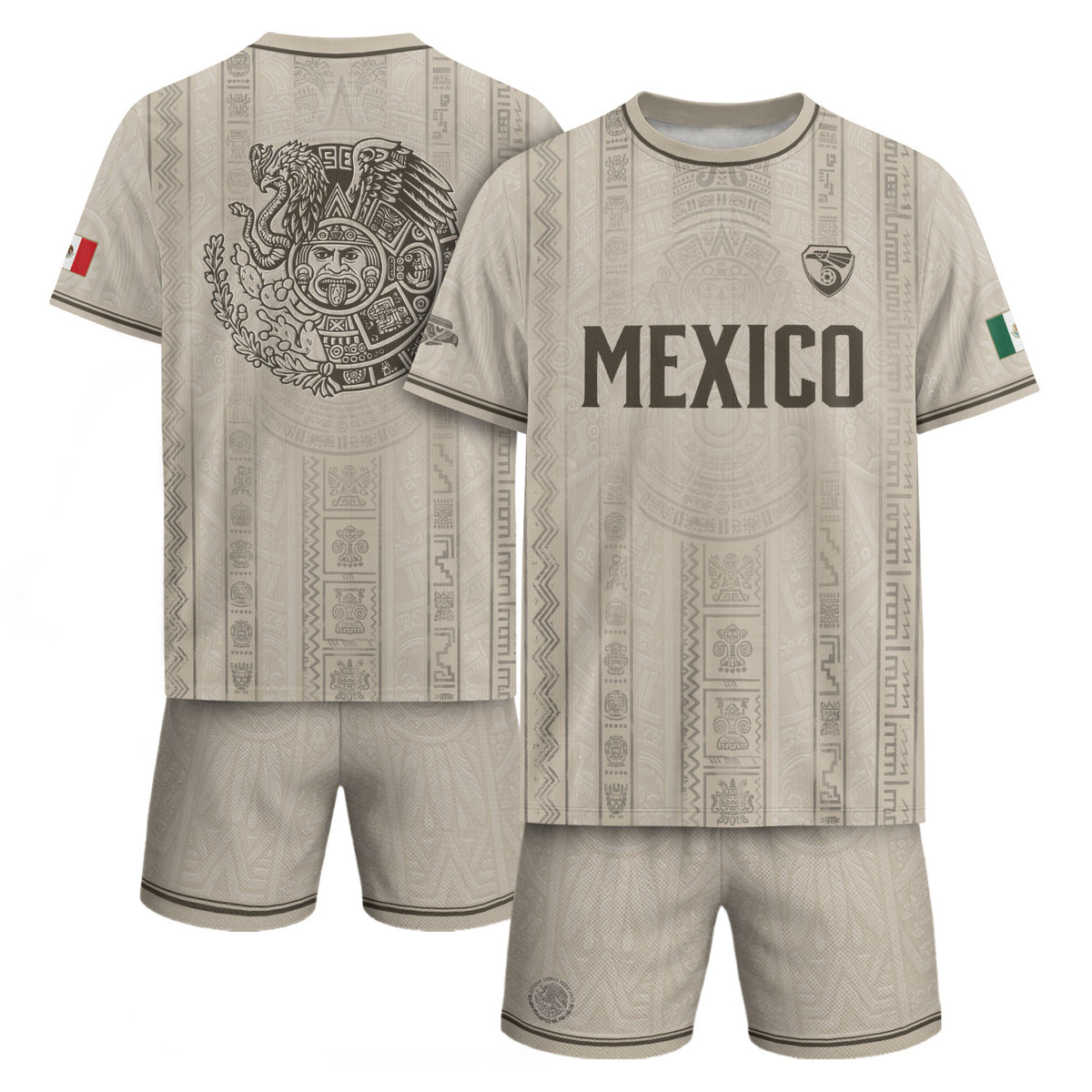 Mexico Soccer Jersey Men White Aztec Pattern Football Shirt Classic Fan Apparel