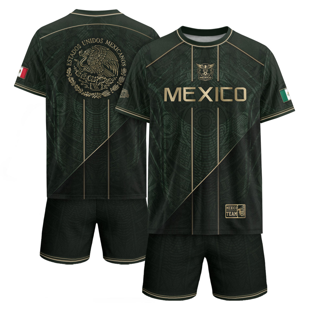 Mexico Soccer Jersey Dark Green Gold Football Shirt Aztec Fan Men Edition Apparel
