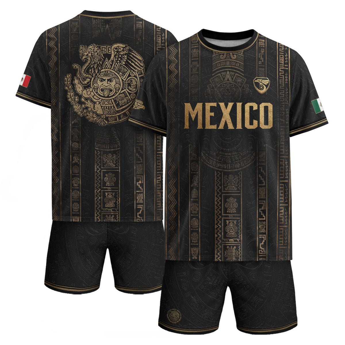 Mexico Soccer Jersey Black Gold Aztec Calendar Football Shirt Fan Men Edition Tee