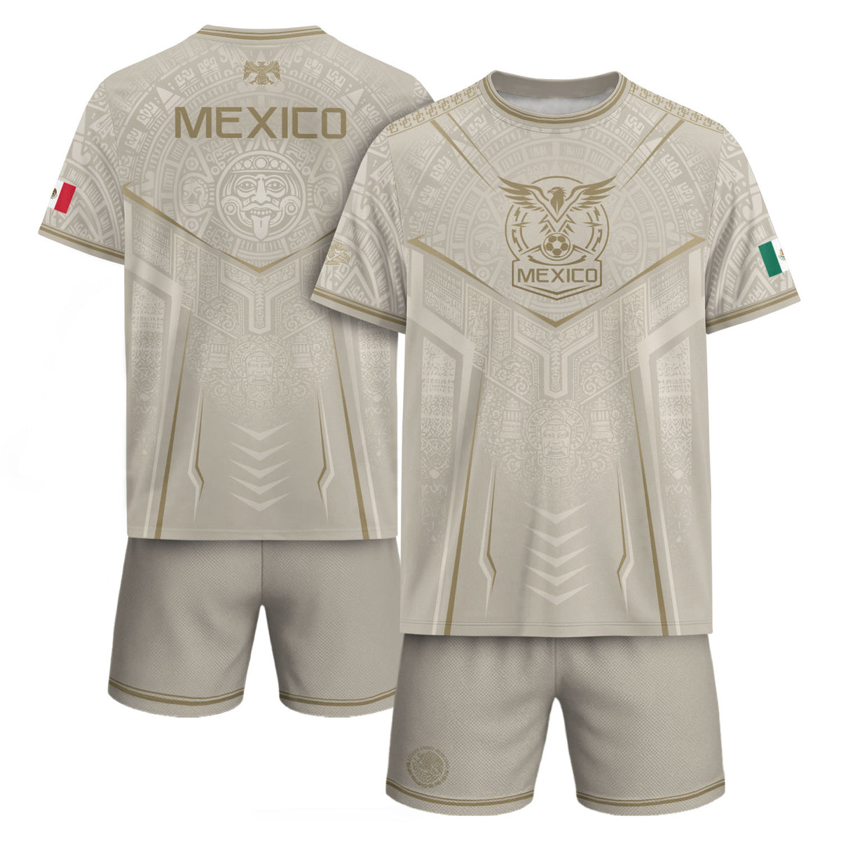 Mexico Soccer Jersey Aztec Eagle Heritage Football Men Shirt Mexico Fan Tee Beige