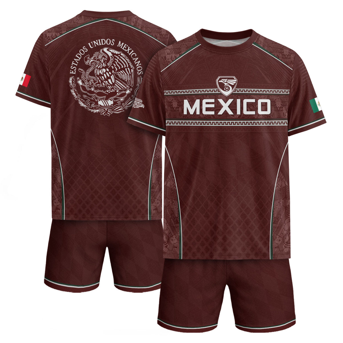 Maroon Mexico Soccer Jersey Aztec Coat of Arms Football Men Shirt Mexico Fan Tee