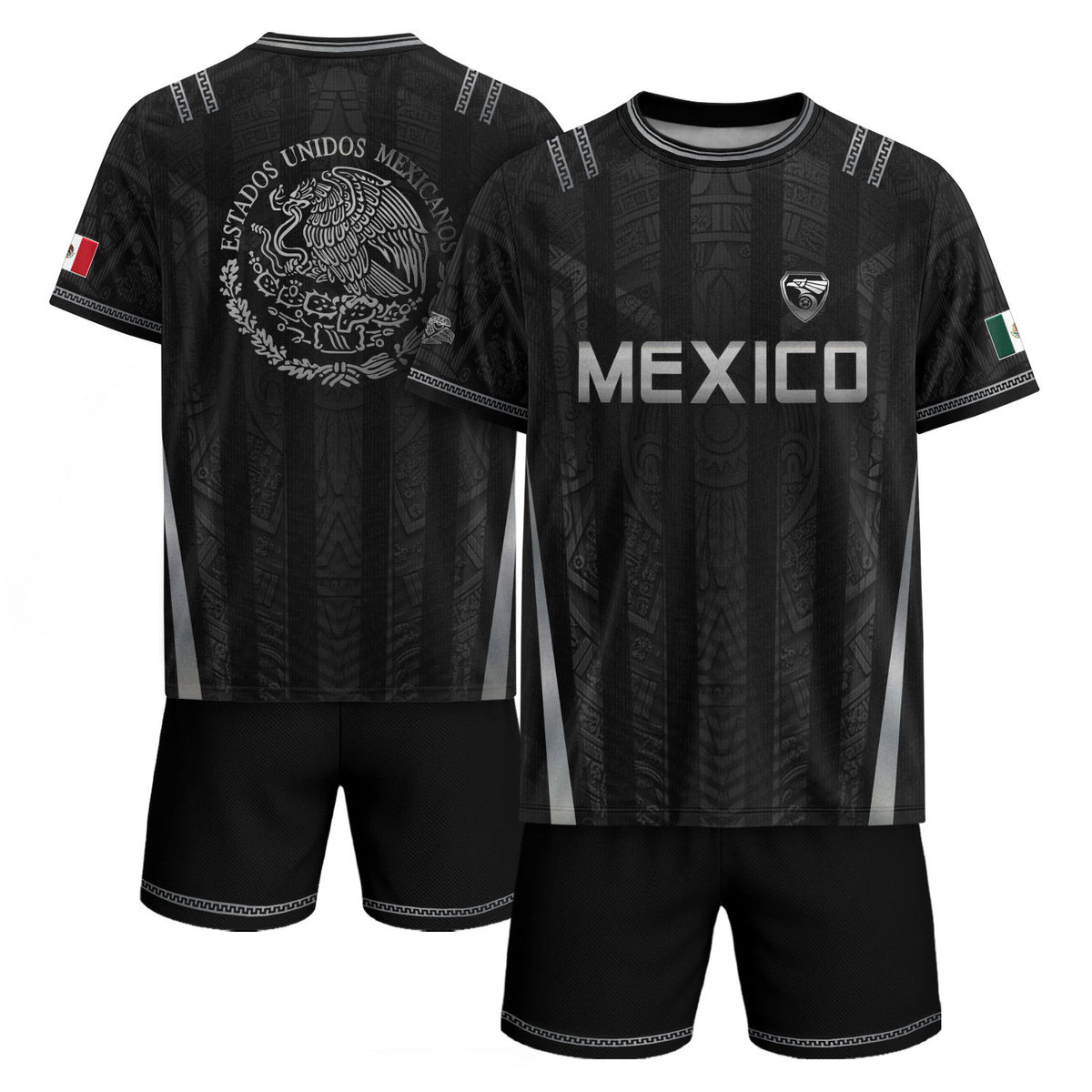 Mexico Soccer Jersey Men Black Aztec Eagle Crest Mexican Football Shirt