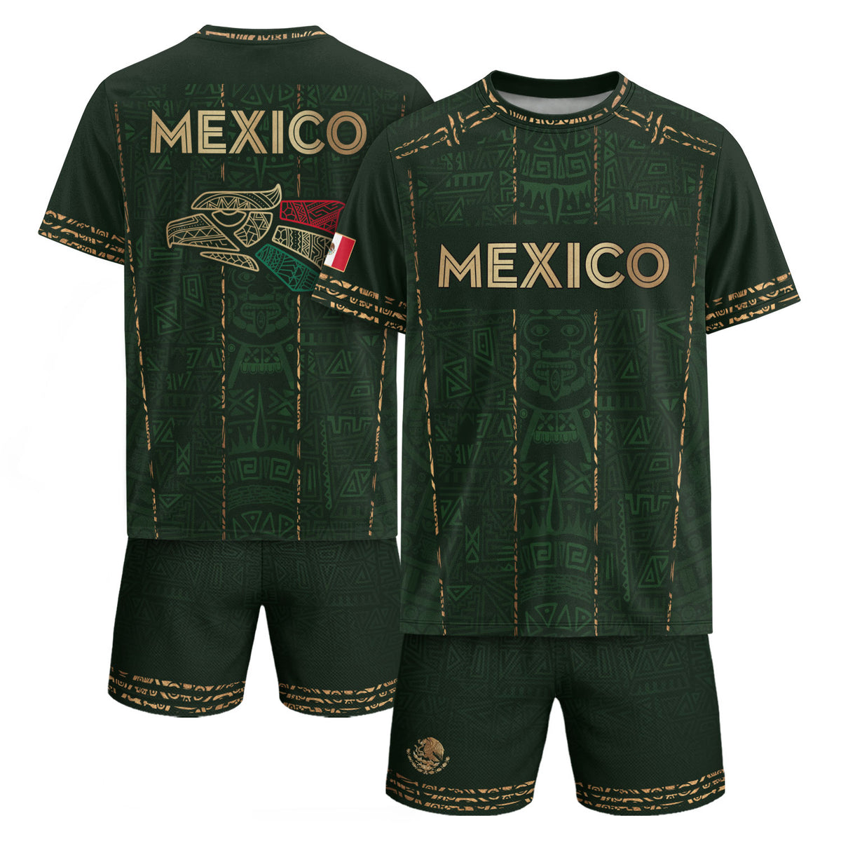 Mexico Soccer Jersey Green Pattern, Stylish Aztec Football Shirt Fans
