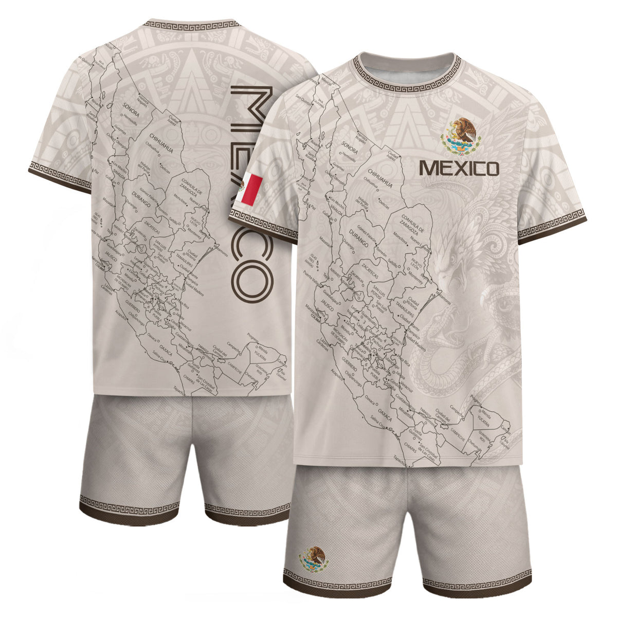 Camiseta de fútbol premium con emblema de águila azteca verde y dorado de México