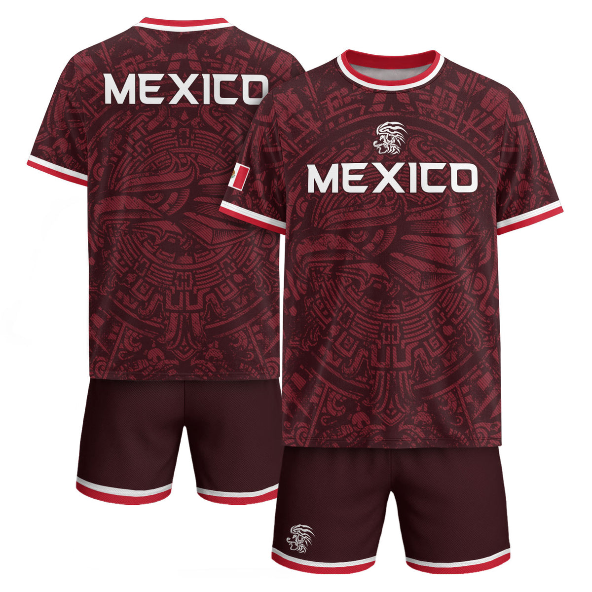 Camiseta de fútbol premium con emblema de águila azteca verde y dorado de México