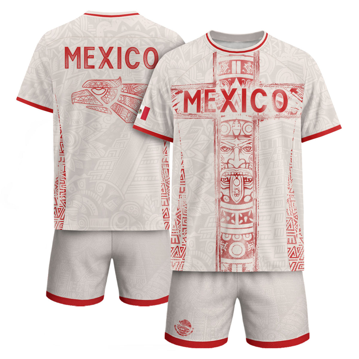 Camiseta de fútbol premium con emblema de águila azteca verde y dorado de México