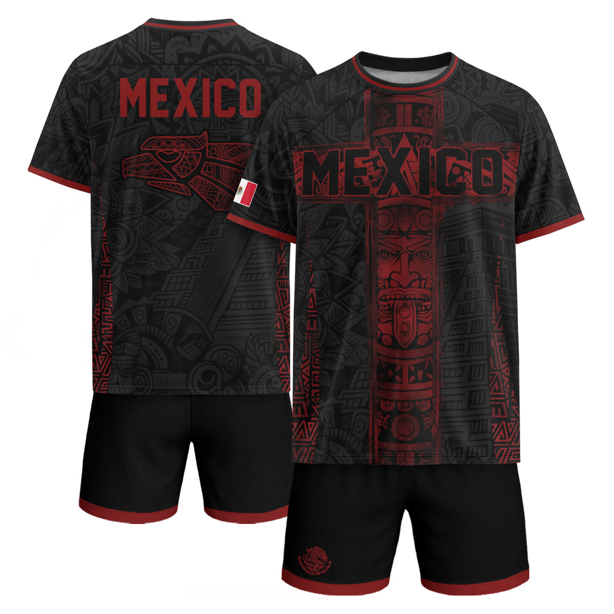 Camiseta de fútbol premium con emblema de águila azteca verde y dorado de México