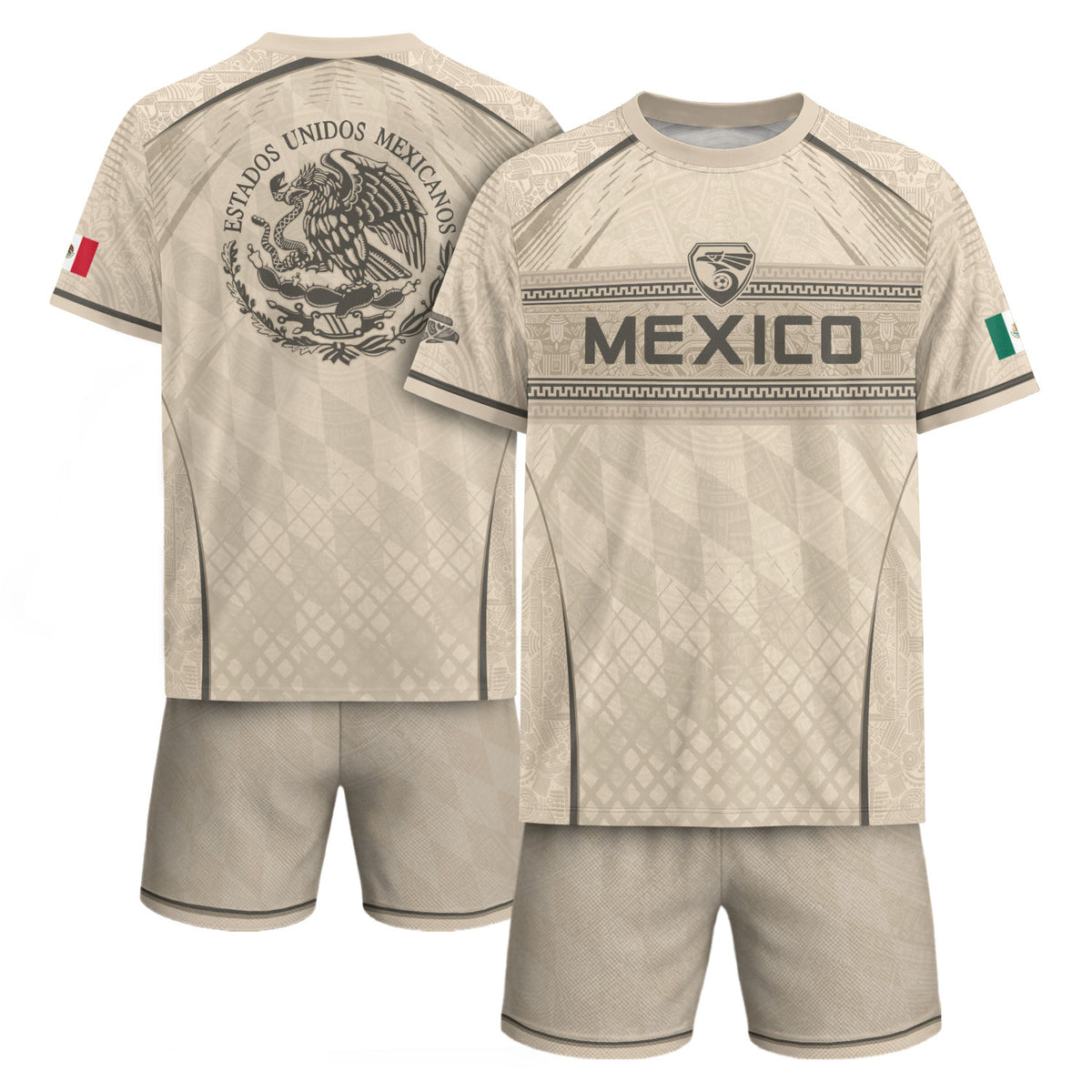 Mexico Soccer Jersey - Beige Vintage Aztec Pattern Heritage Graphic Football Shirt