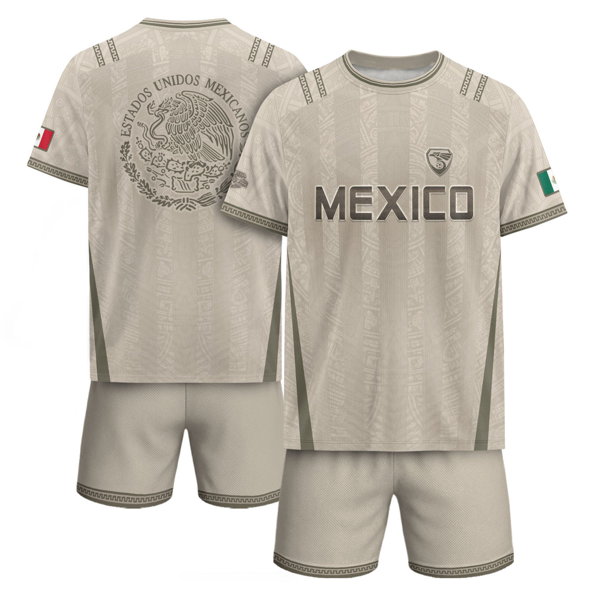 Mexico Soccer Jersey - Beige Vintage Aztec Pattern Heritage Football Shirt