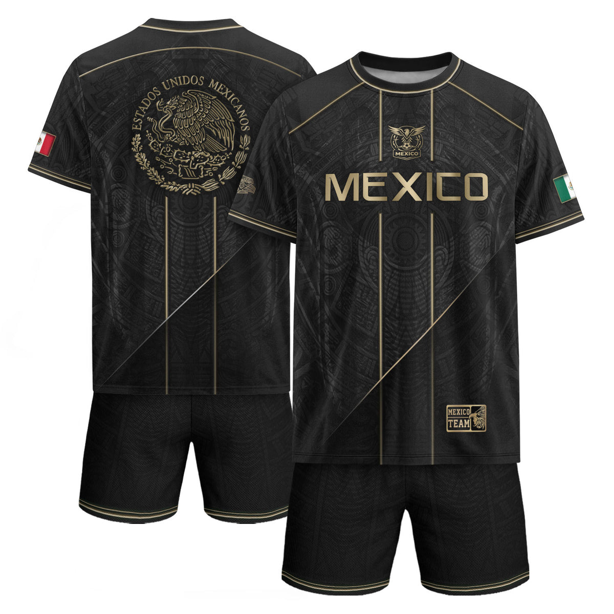 Mexico Soccer Jersey - Black & Gold Aztec Heritage Tribal Football Shirt