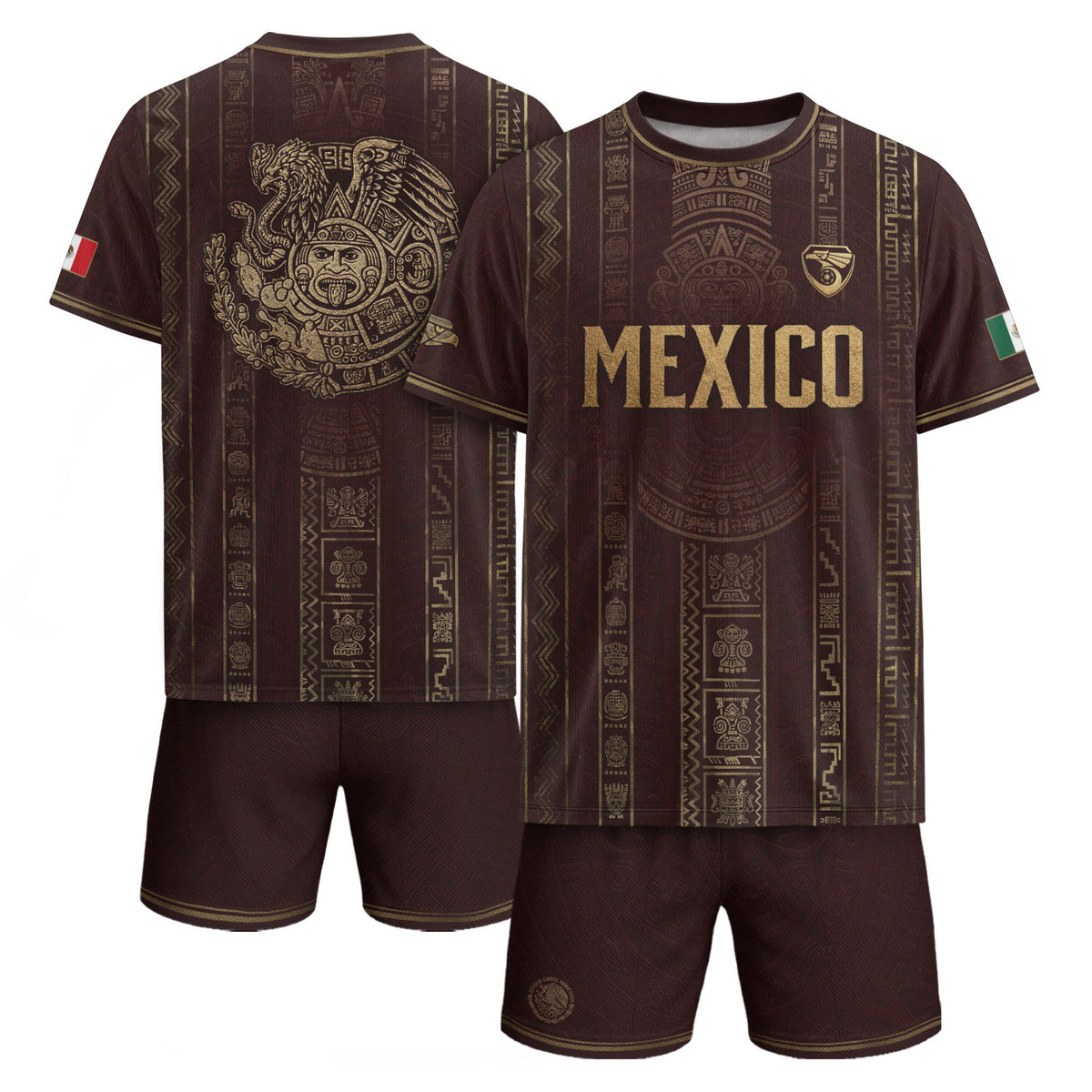 Mexico Soccer Jersey - Maroon & Gold Aztec Sun Stone Heritage Football Shirt