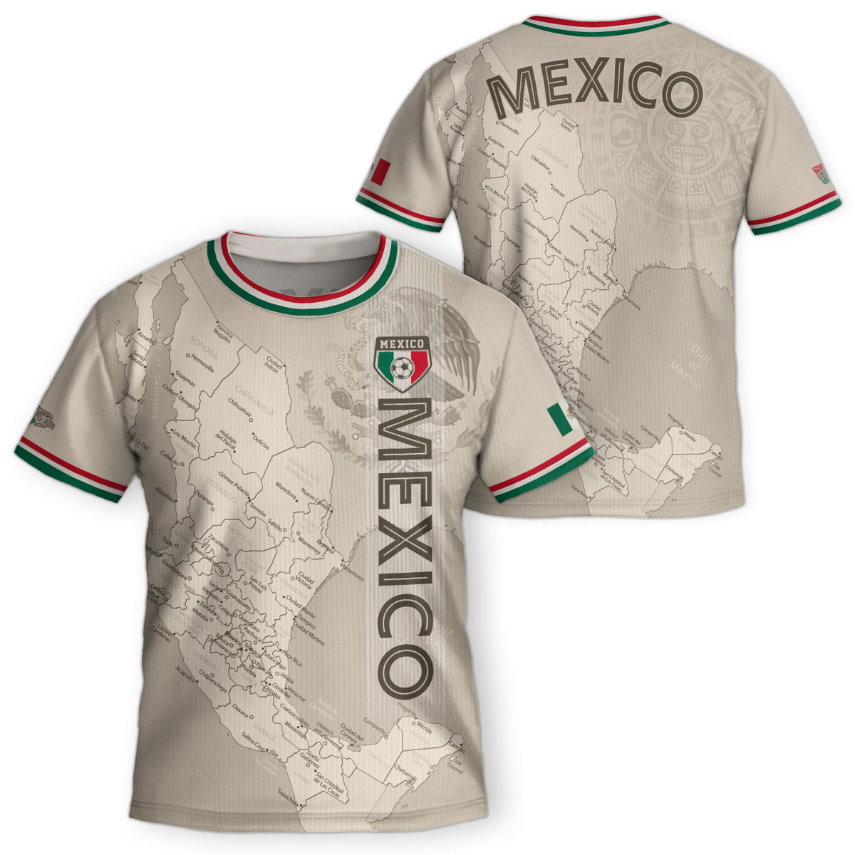 Mexico Kids Soccer Jersey Beige Map Aztec Design