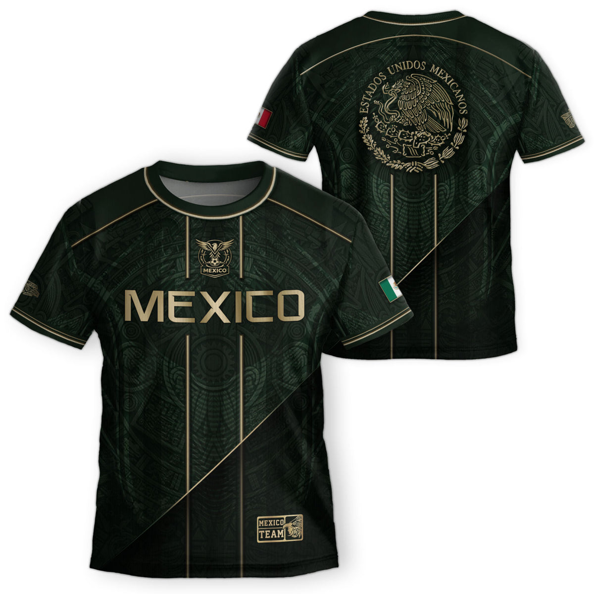 Camiseta de fútbol juvenil con estampado vertical del Águila Dorada Negra de México