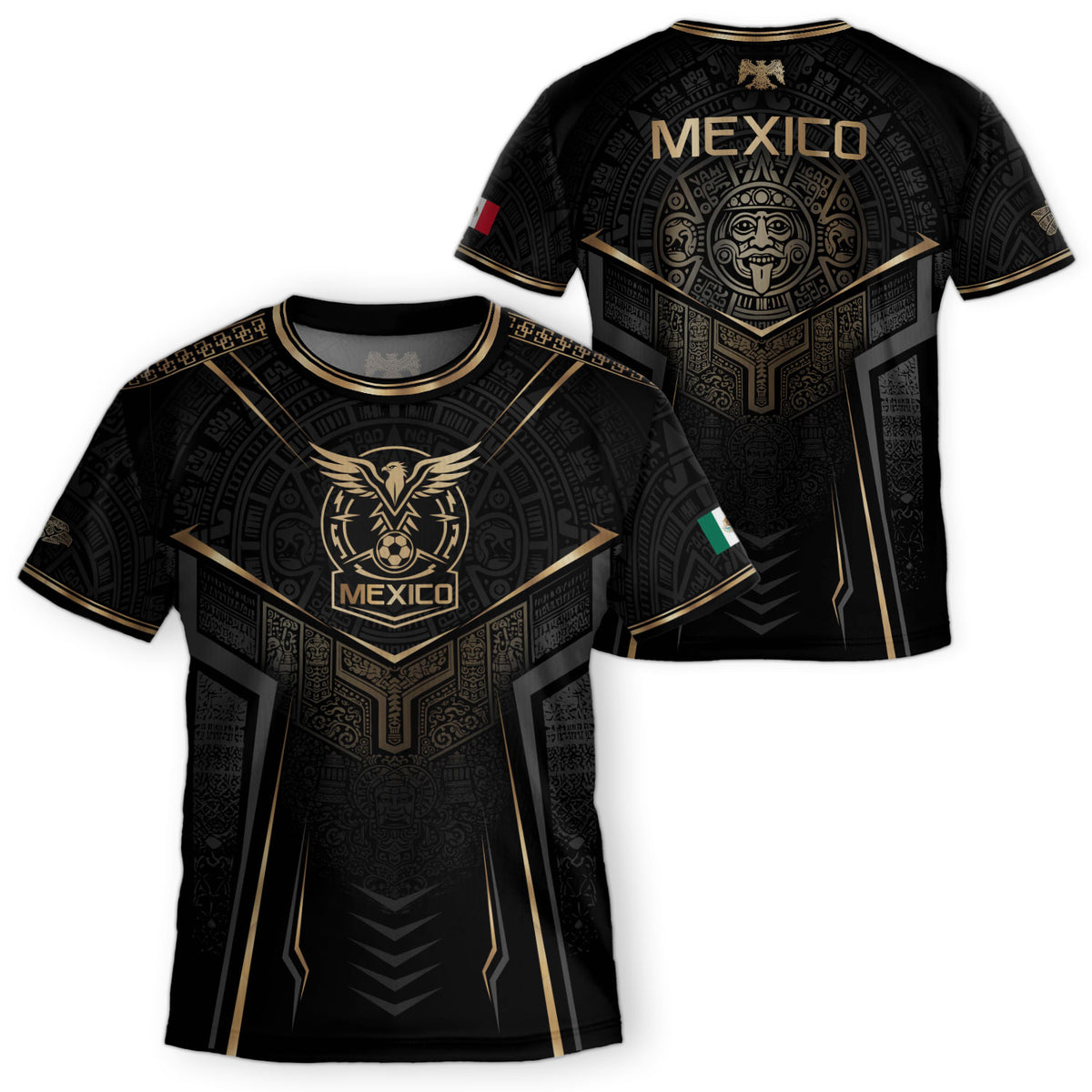 Camiseta de fútbol juvenil con estampado vertical del Águila Dorada Negra de México