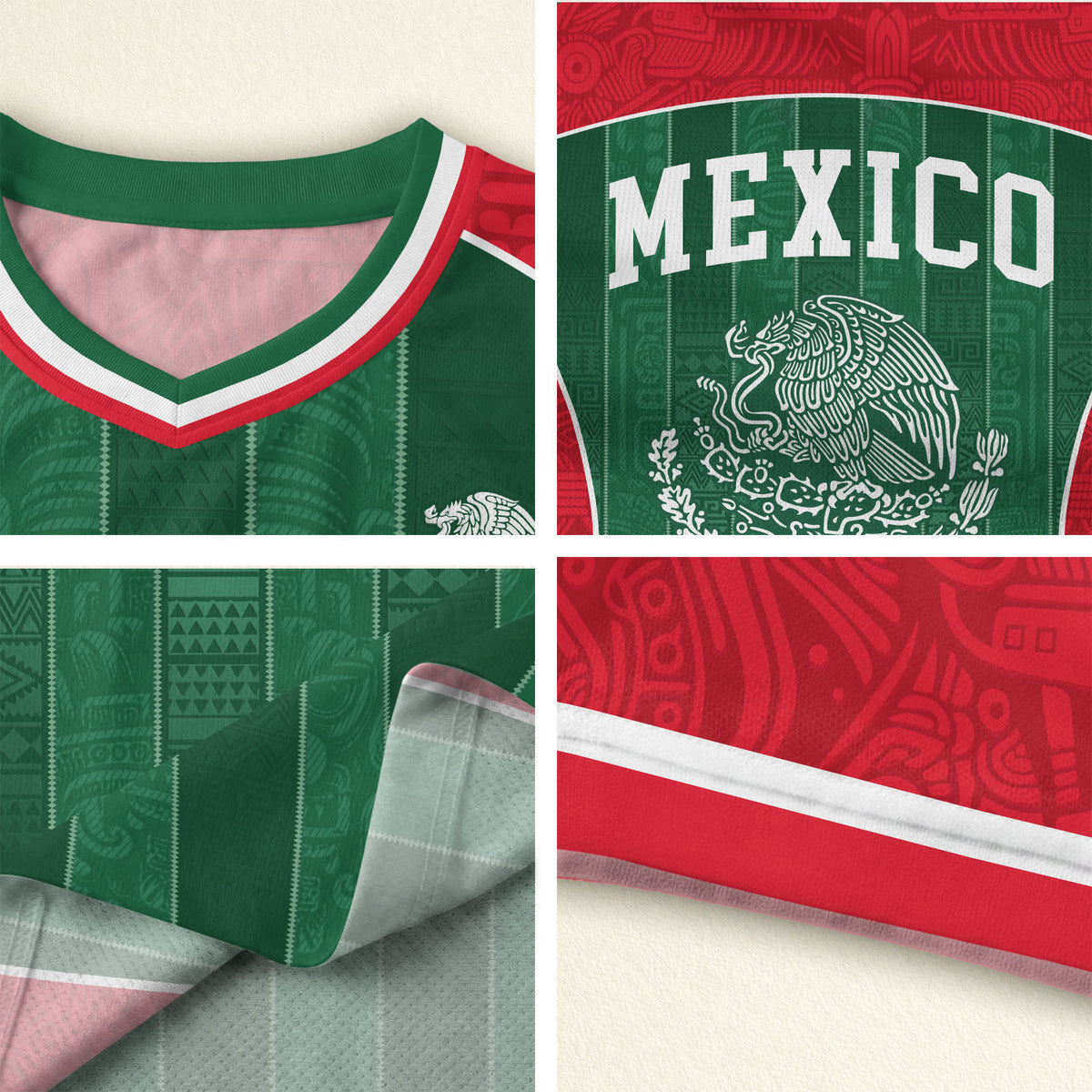 Mexico Soccer Jersey Unisex V Neck Shirt Traditional Mexican Football Fan Apparel