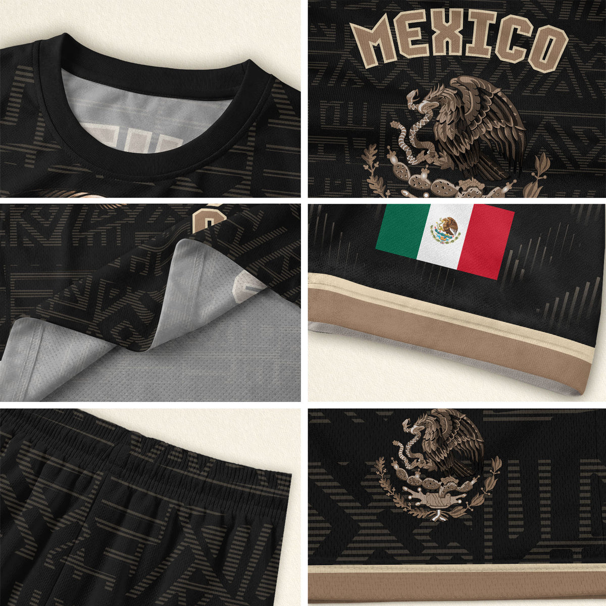 Mexico Soccer Jersey Black Gold Eagle Serpent Design
