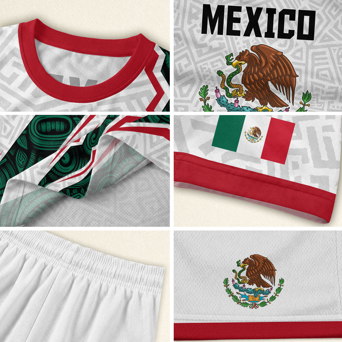 Mexico White Aztec Eagle Design Soccer Jersey For Men, For Women