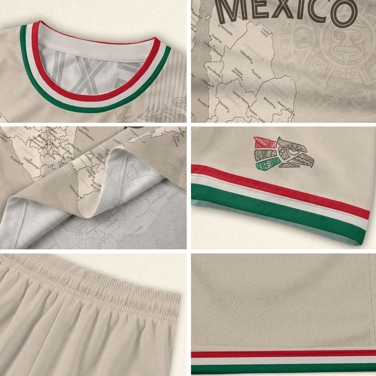 Beige Mexico Soccer Jersey with Map Inspired Design
