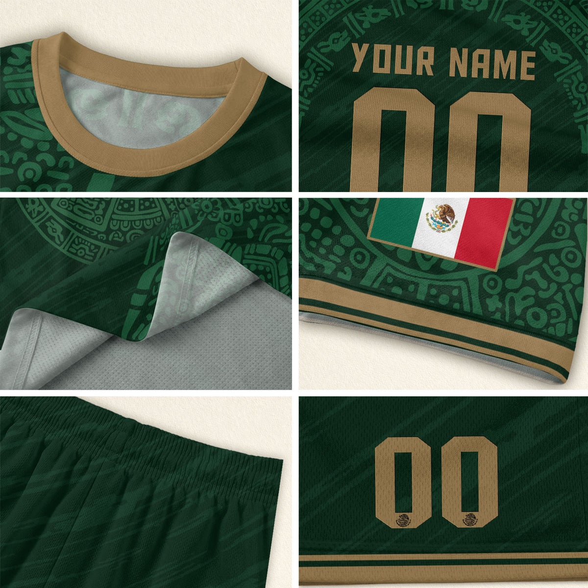 Camiseta de fútbol de México personalizada Calendario Azteca Edición Verde