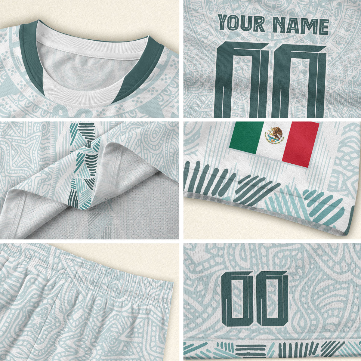 Custom Mexico White Aztec Calendar Design Soccer Jersey