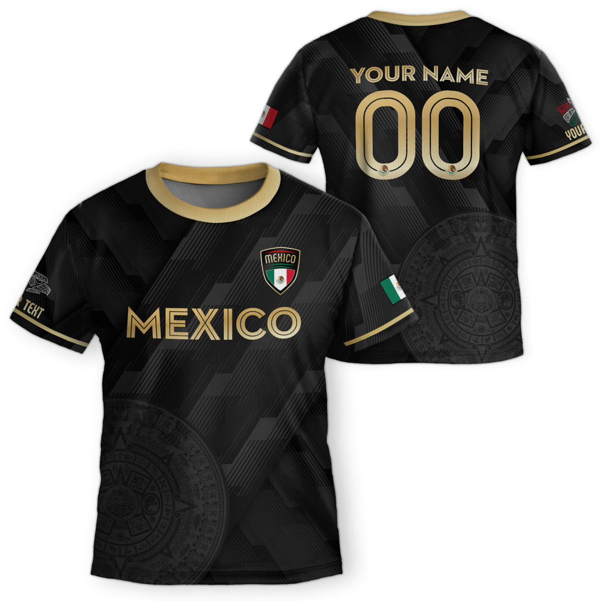 Custom Mexico Kids Soccer Jersey Black Gold Classic Design