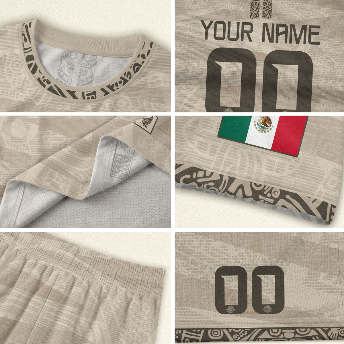 Custom Mexico Beige Aztec Pattern Soccer Jersey