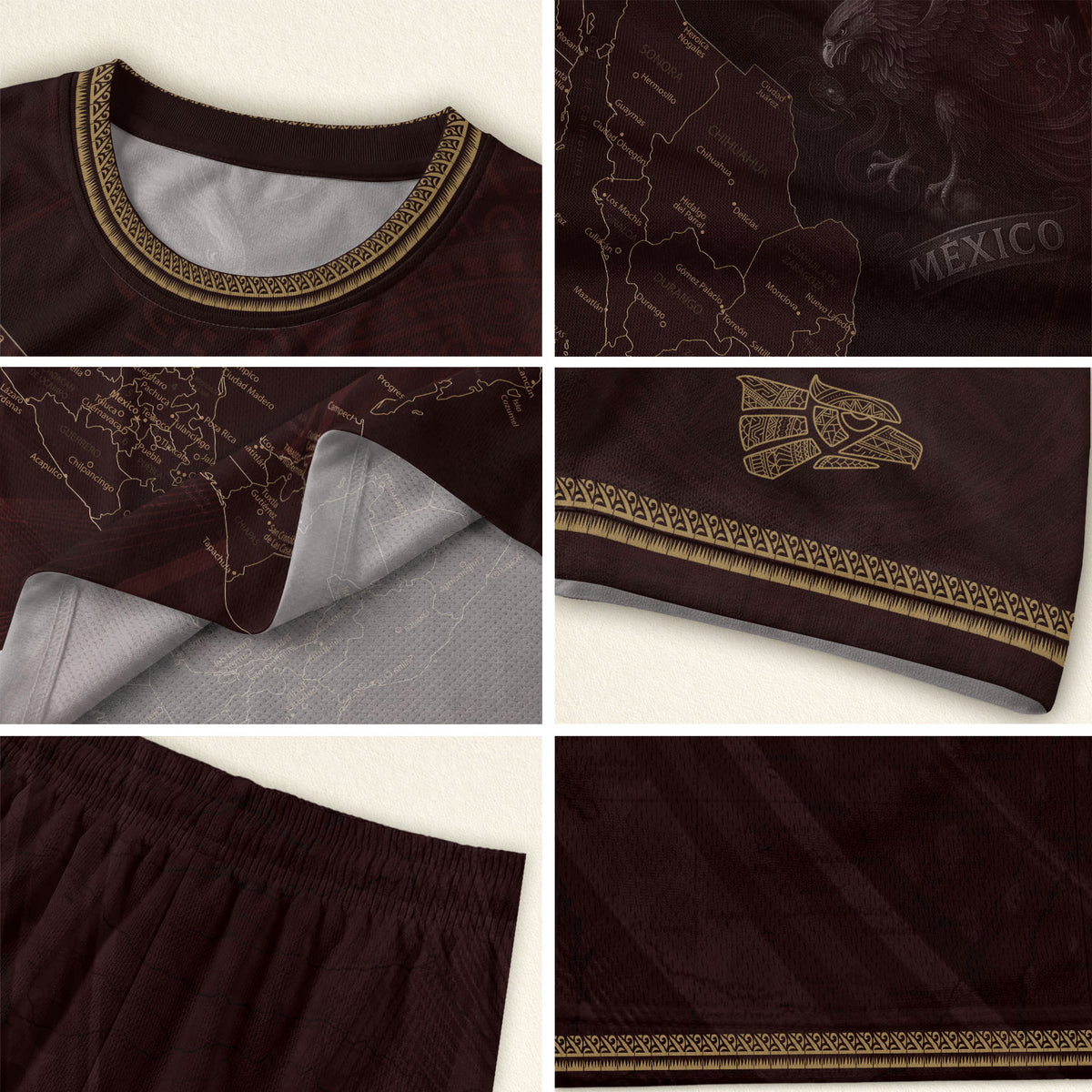 Mexico Burgundy Map Design Aztec Heritage Pride Soccer Jersey