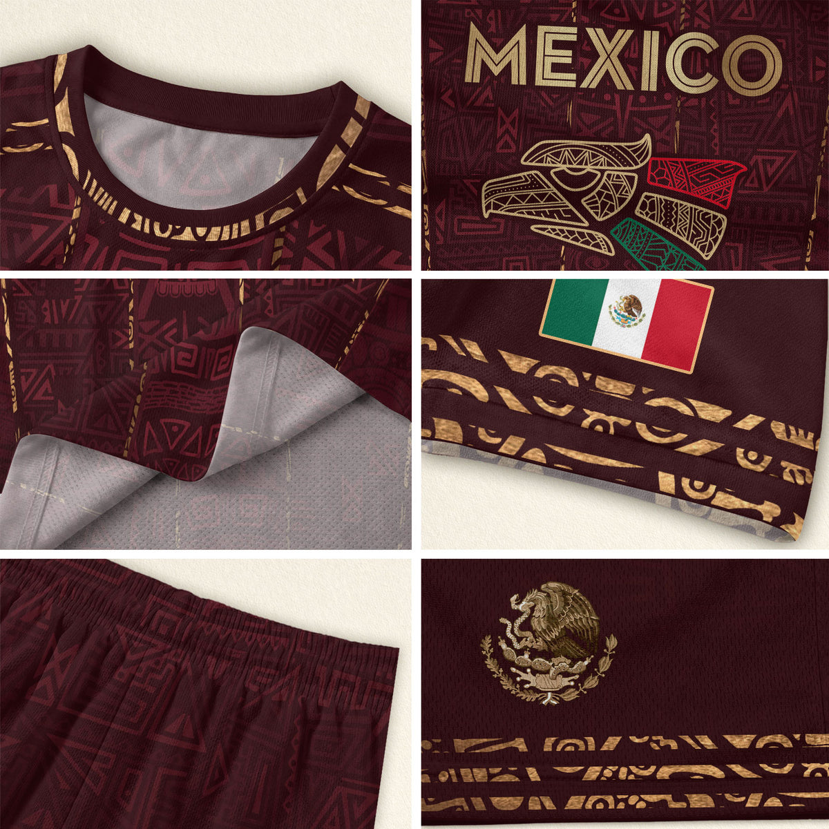 Mexico Soccer Jersey Maroon Aztec Heritage - Mexico National Team Fan Football Shirt