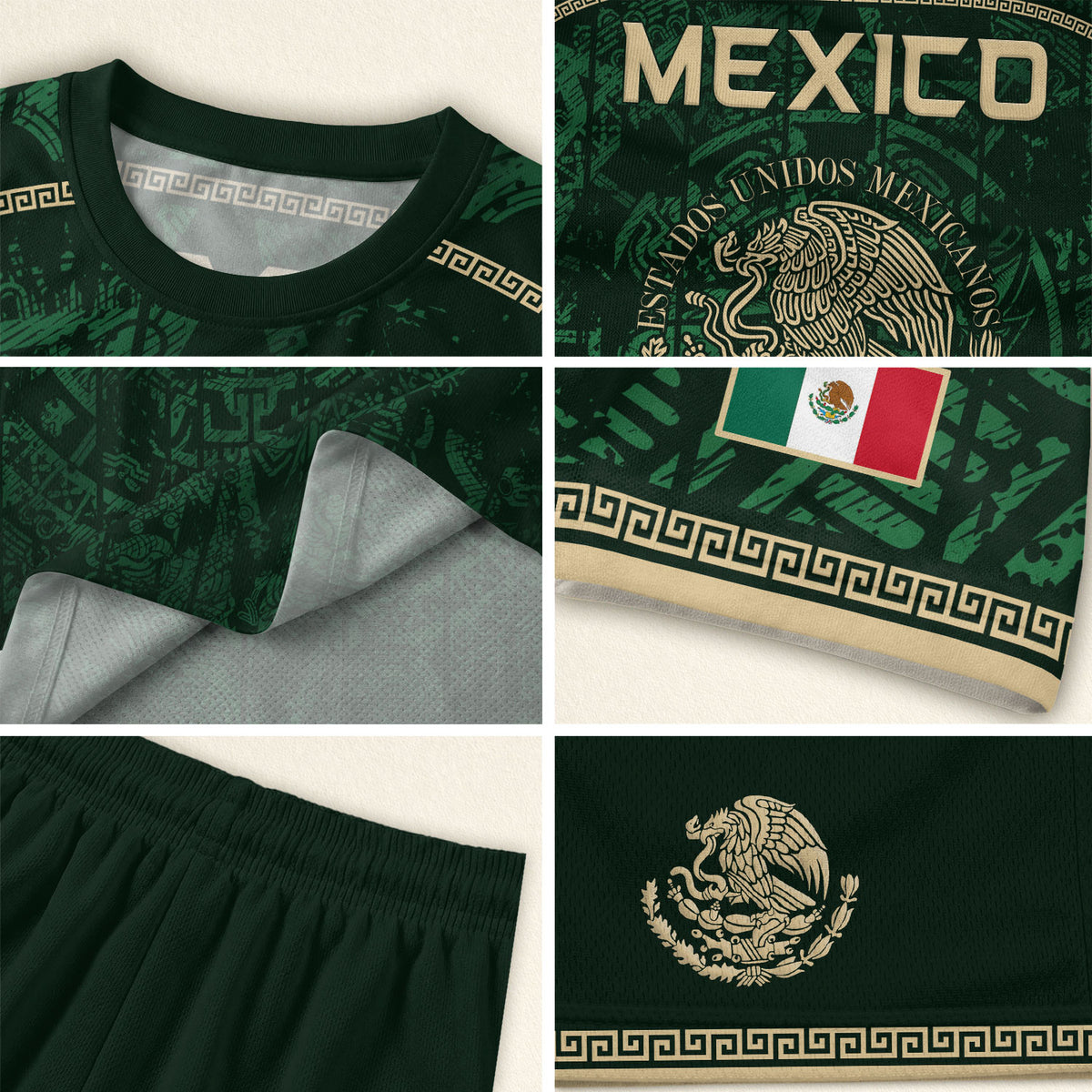 Mexico Soccer Jersey Green Eagle Crest - Aztec Sun Stone Heritage Fan Football Men Shirt