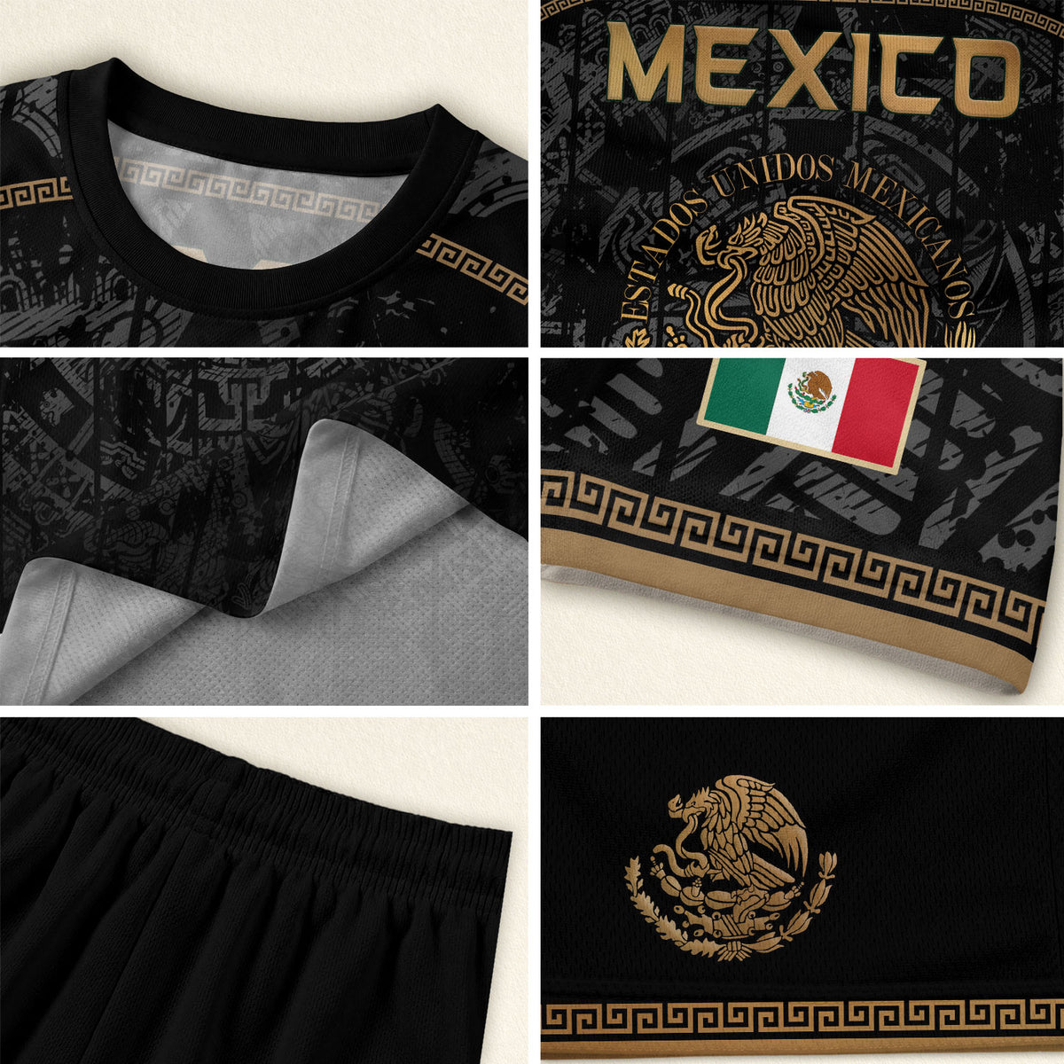Mexico Soccer Jersey Black Eagle Crest - Aztec Sun Stone Heritage Fan Football Shirt