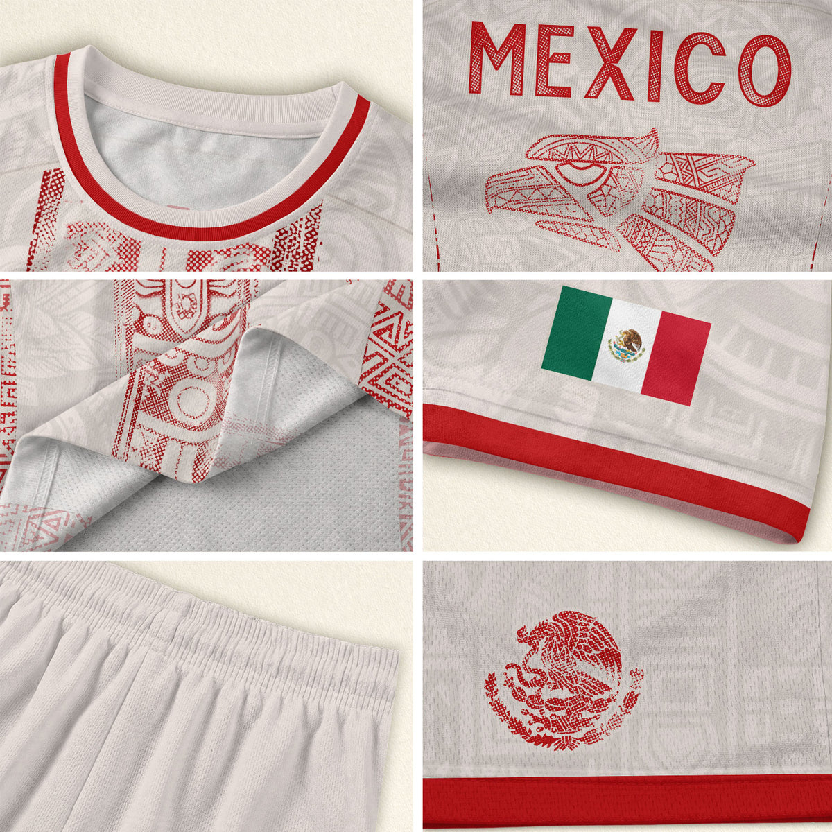 Camiseta de fútbol premium con emblema de águila azteca verde y dorado de México