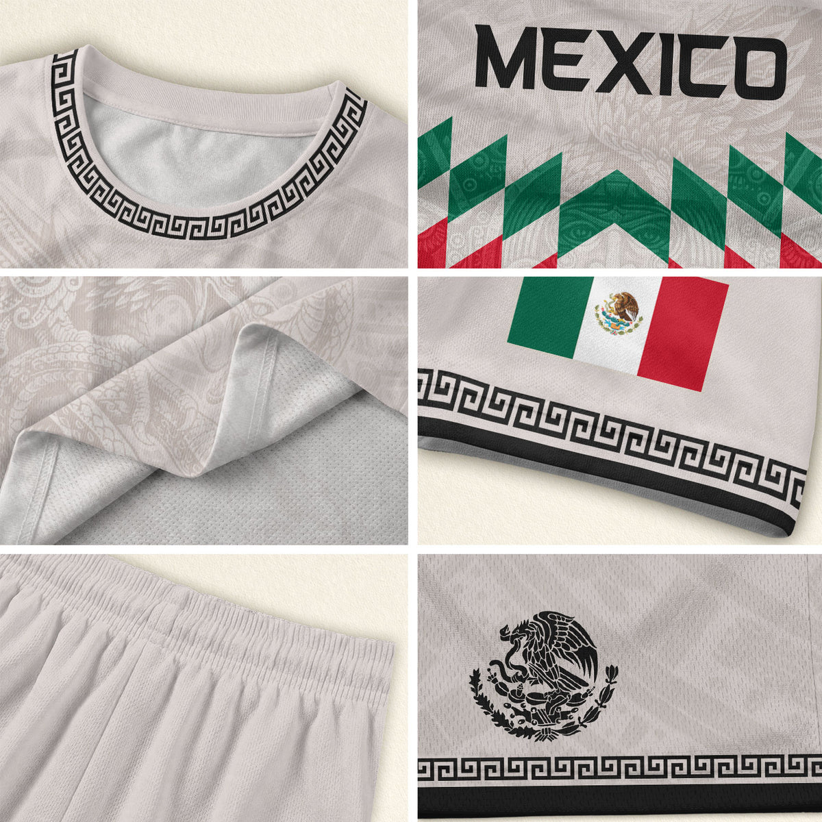 Camiseta de fútbol premium con emblema de águila azteca verde y dorado de México