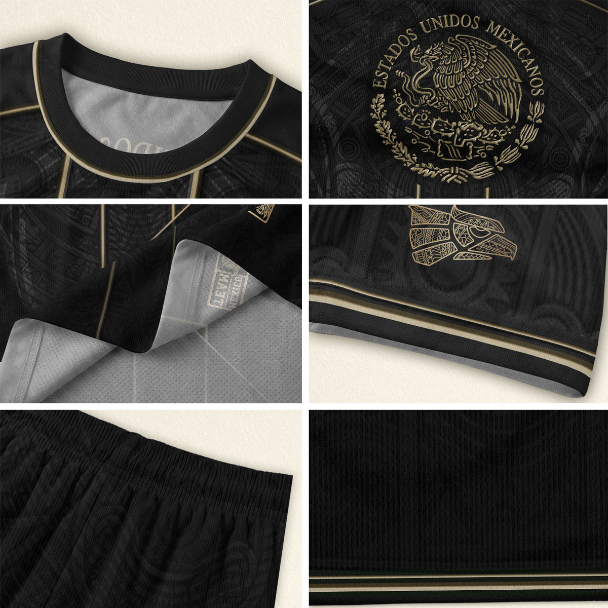 Camiseta de fútbol premium con emblema de águila azteca verde y dorado de México