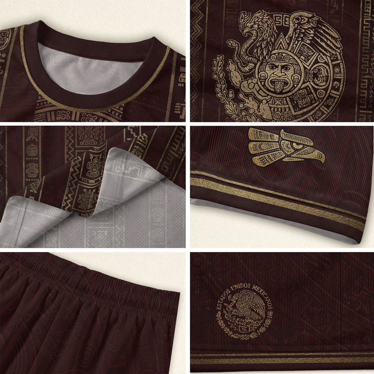 Camiseta de fútbol premium con emblema de águila azteca verde y dorado de México