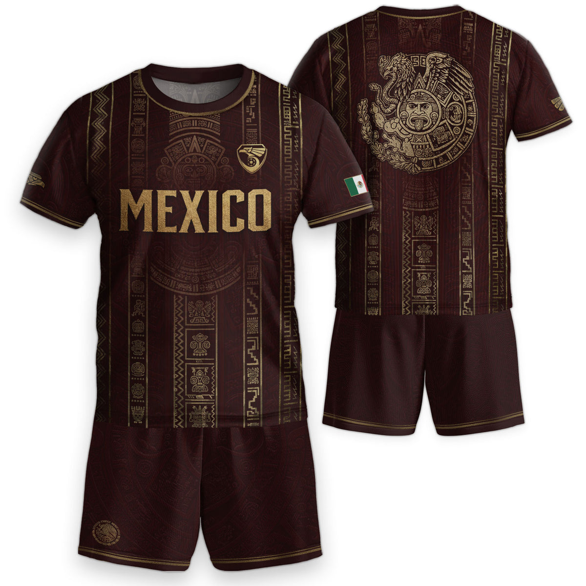 Camiseta de fútbol juvenil con estampado vertical del Águila Dorada Negra de México