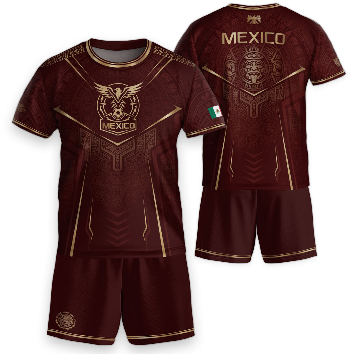 Camiseta de fútbol juvenil con estampado vertical del Águila Dorada Negra de México