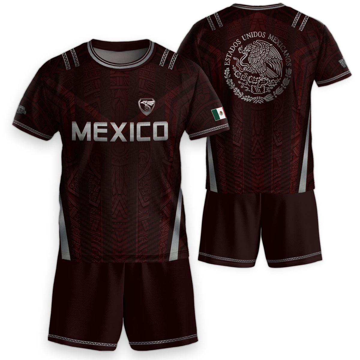 Heritage Inspired Mexico Soccer Jersey, Maroon Silver Eagle Football Shirt for Youth