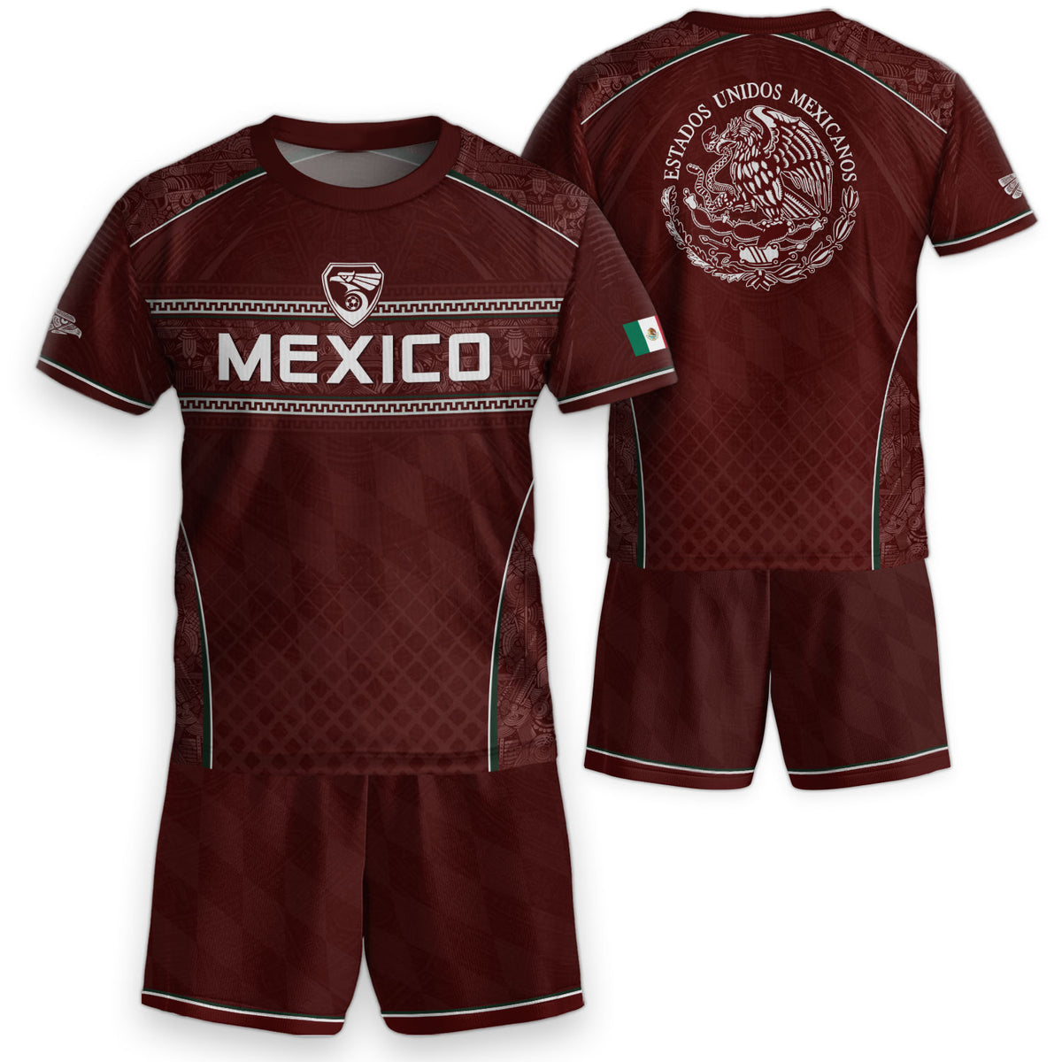 Mexico Soccer Jersey Youth Maroon Aztec Eagle Football Shirt Classic Fan Wear