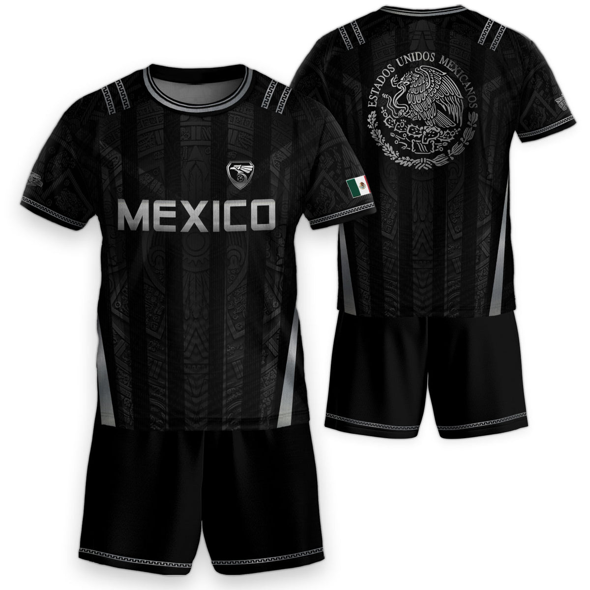 Black Mexico Soccer Jersey Youth Tribal Eagle Football Shirt Premium Sports Top