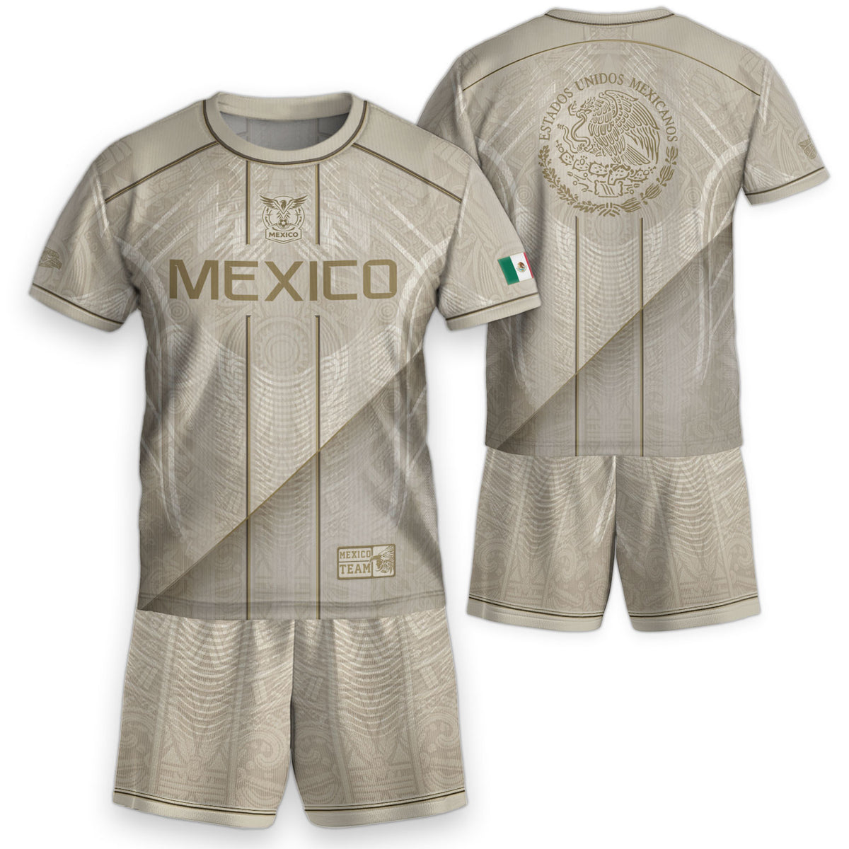 Camiseta de fútbol juvenil con estampado vertical del Águila Dorada Negra de México