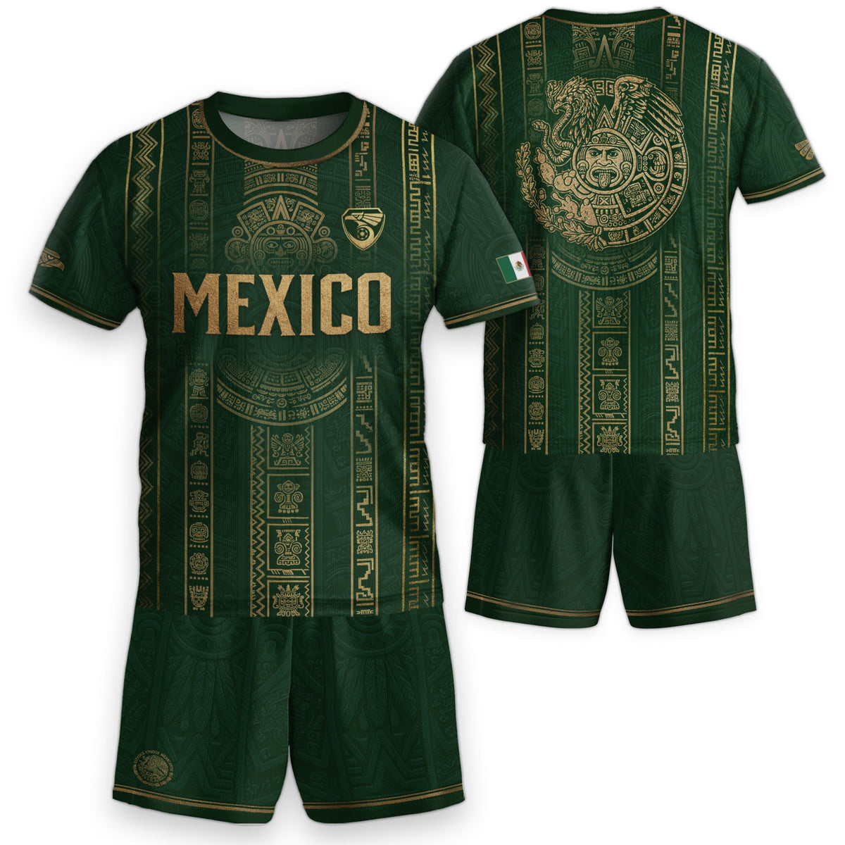 Mexico Soccer Jersey Youth Green Gold Tribal Football Shirt Premium Fan Apparel