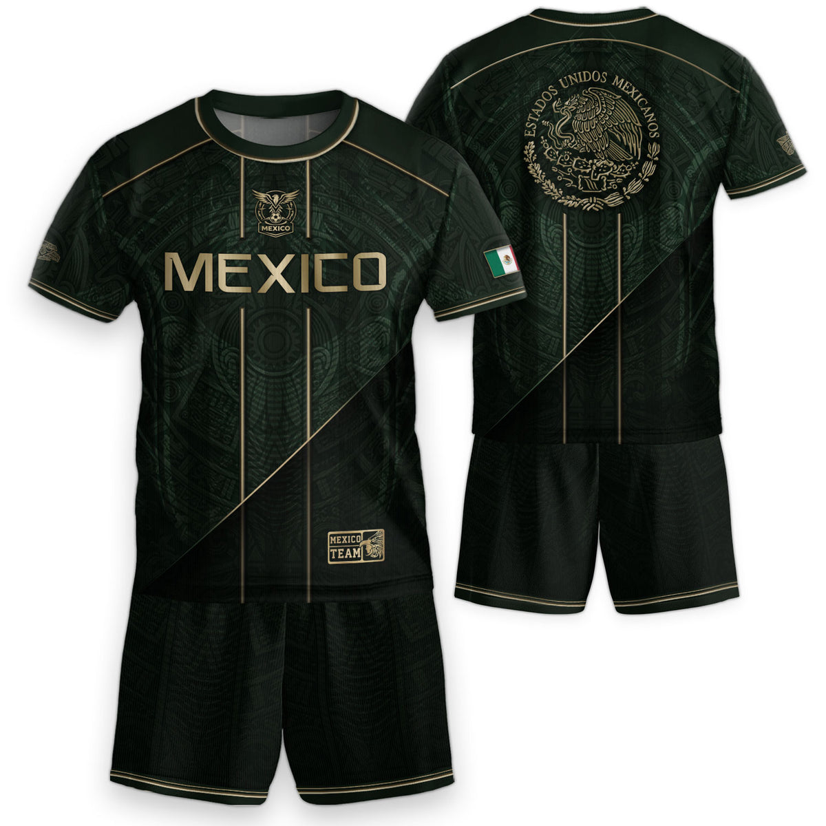 Camiseta de fútbol juvenil con estampado vertical del Águila Dorada Negra de México