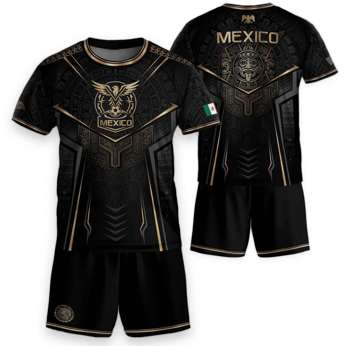 Camiseta de fútbol juvenil con estampado vertical del Águila Dorada Negra de México
